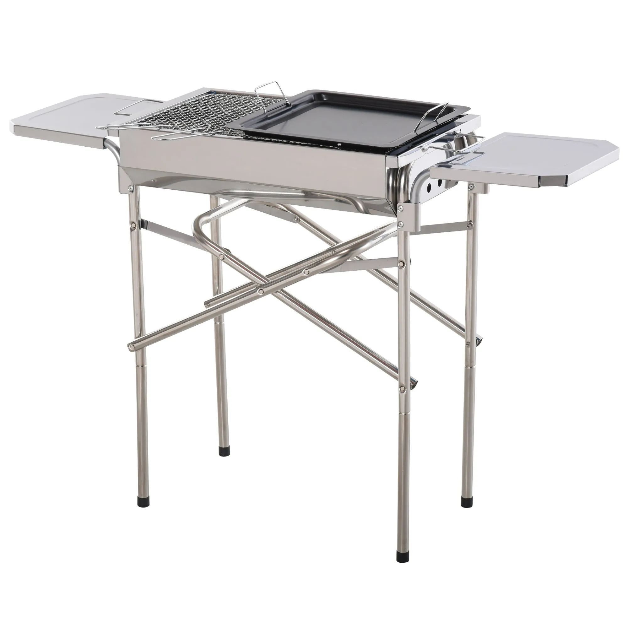Outsunny Outdoor Folding Bbq Rectangular Stainless Steel Foldable Pedestal Charcoal Barbecue Grill - Silver