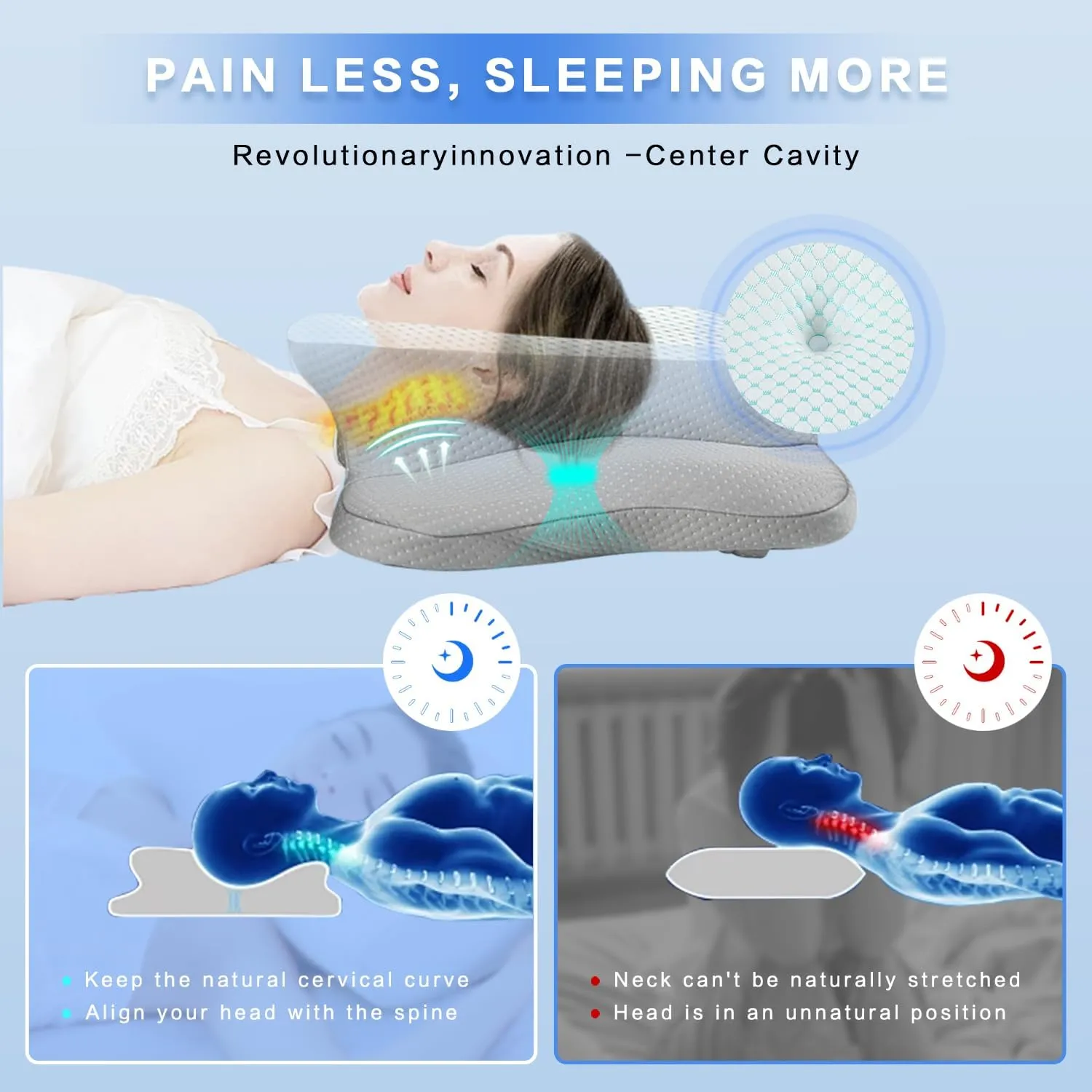 Pain Relief Cervical Pillow for Neck Support,Adjustable Ergonomic Pillow Cozy Sleeping,Odorless Orthopedic Memory Foam Pillows,Contour Bed Pillow for Side Back Stomach Sleeper