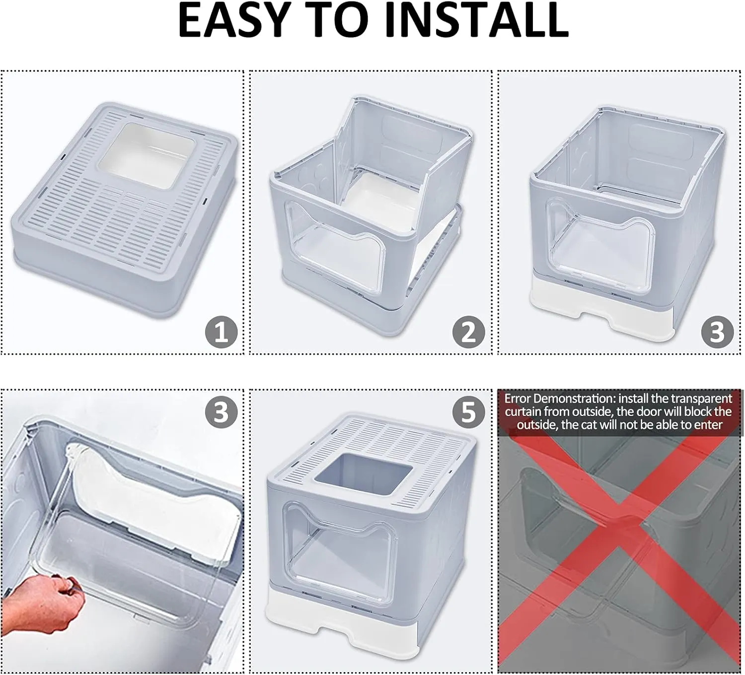 Panghuhu88 Foldable Cat Litter Box with Lid, Large Top Entry Cat Toilet, Enclosed Cat Potty Include Cat Litter Scoop, Drawer Type Easy Clean Cat Litter Pan(Grey)