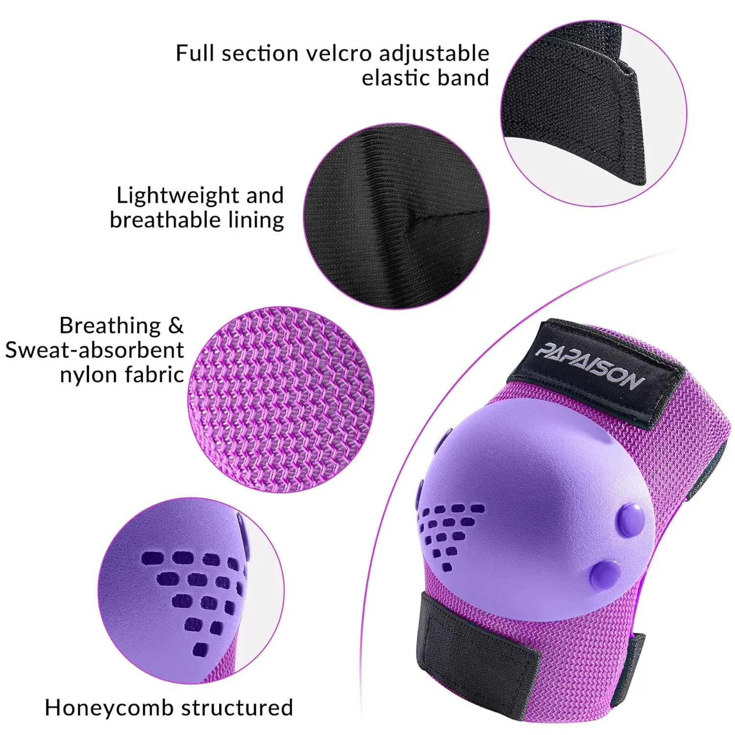 PAPAISON Kids/Youth Knee Pad, Elbow Pads & Wrist Guards for Inline Skating Bike Cycling Skateboard Scooter, 3 in 1 Protective Gear Set for Girls Boys Adult