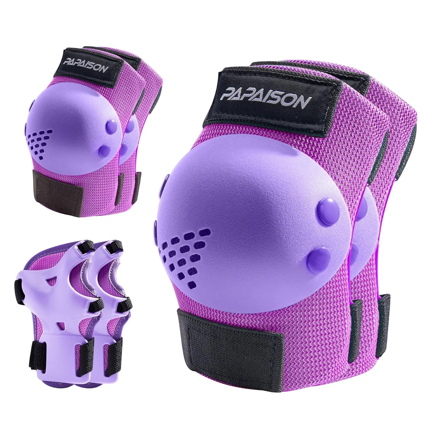 PAPAISON Kids/Youth Knee Pad, Elbow Pads & Wrist Guards for Inline Skating Bike Cycling Skateboard Scooter, 3 in 1 Protective Gear Set for Girls Boys Adult