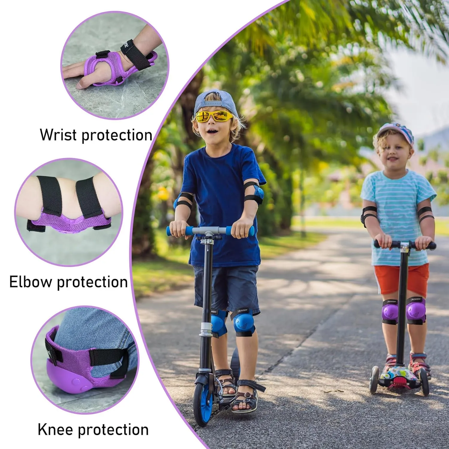 PAPAISON Kids/Youth Knee Pad, Elbow Pads & Wrist Guards for Inline Skating Bike Cycling Skateboard Scooter, 3 in 1 Protective Gear Set for Girls Boys Adult