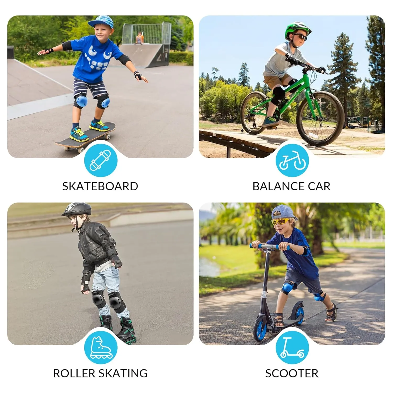 PAPAISON Kids/Youth Knee Pad, Elbow Pads & Wrist Guards for Inline Skating Bike Cycling Skateboard Scooter, 3 in 1 Protective Gear Set for Girls Boys Adult