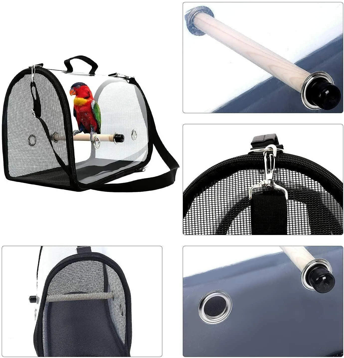 Parrot Carrier Cage Nest Bird Pet Travel Breathable Transparent Handbag Backpack
