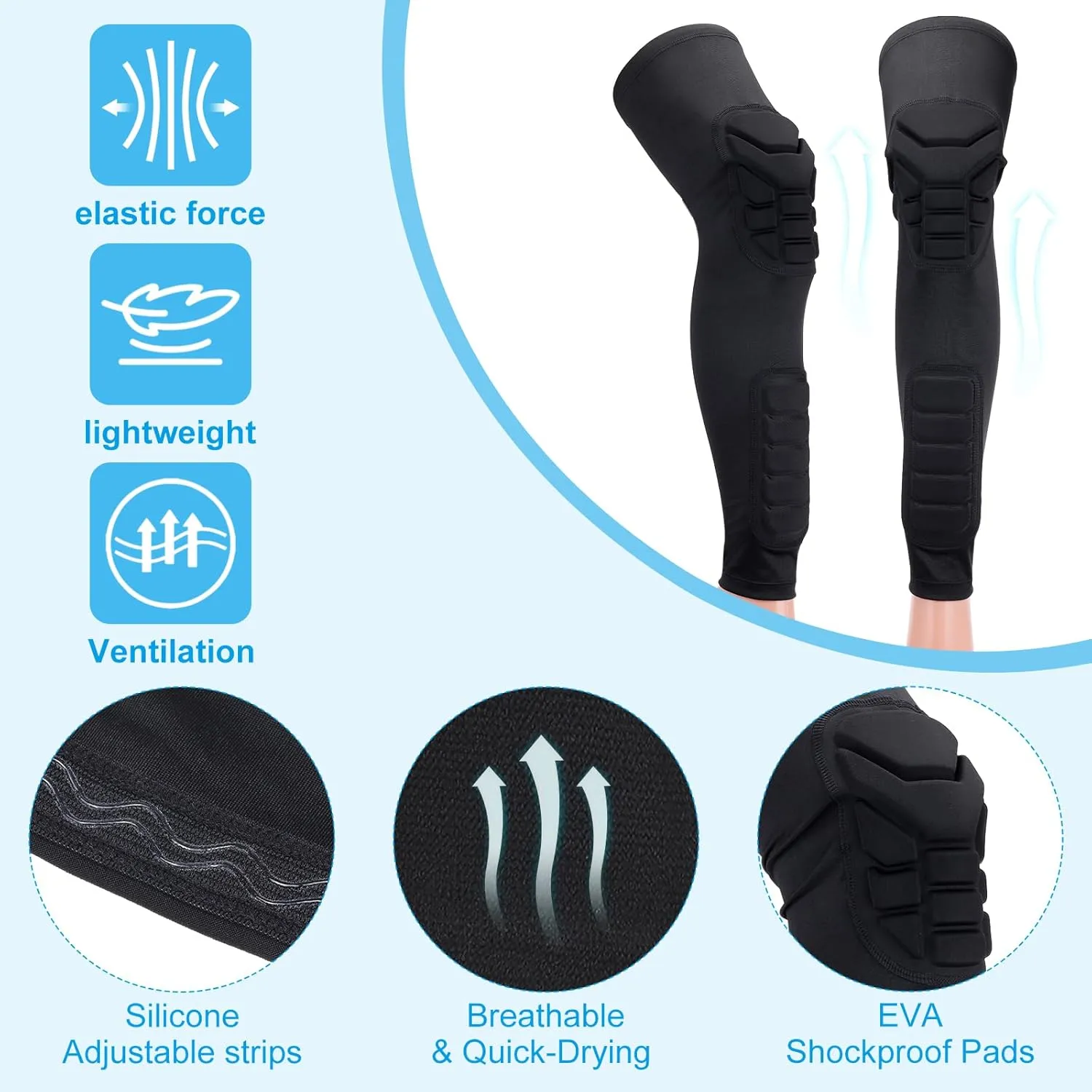 PATIKIL M Knee Calf Pads, 2 Pack Knee Braces Pad Compression Leg Sleeve Protective Calf Shin Guard for Youth Adults Football Basketball Baseball, Black