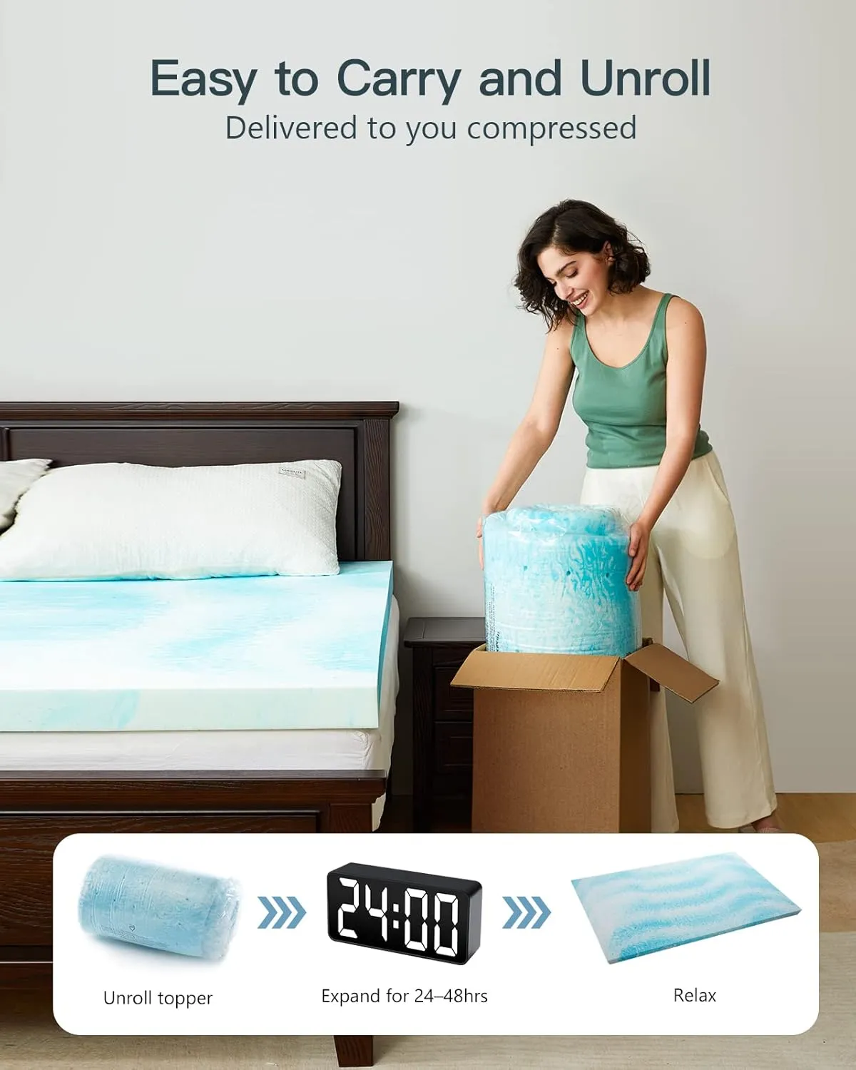 PERLECARE 3 Inch Twin XL Memory Foam Mattress Topper, Cooling Gel Infused Mattress Pad, Ventilated Bed Topper for Pressure Relief Back Pain, CertiPUR-US Certified