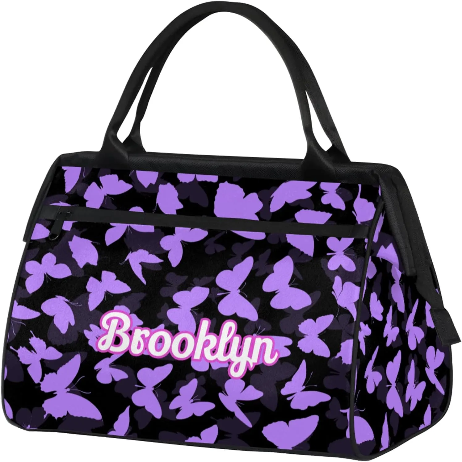 Personalized Butterfly Duffel Bag with Name Custom Travel Sports Bag for Women Men Waterproof Dance Ballet Bag Lightweight 15.2in, Light Purple