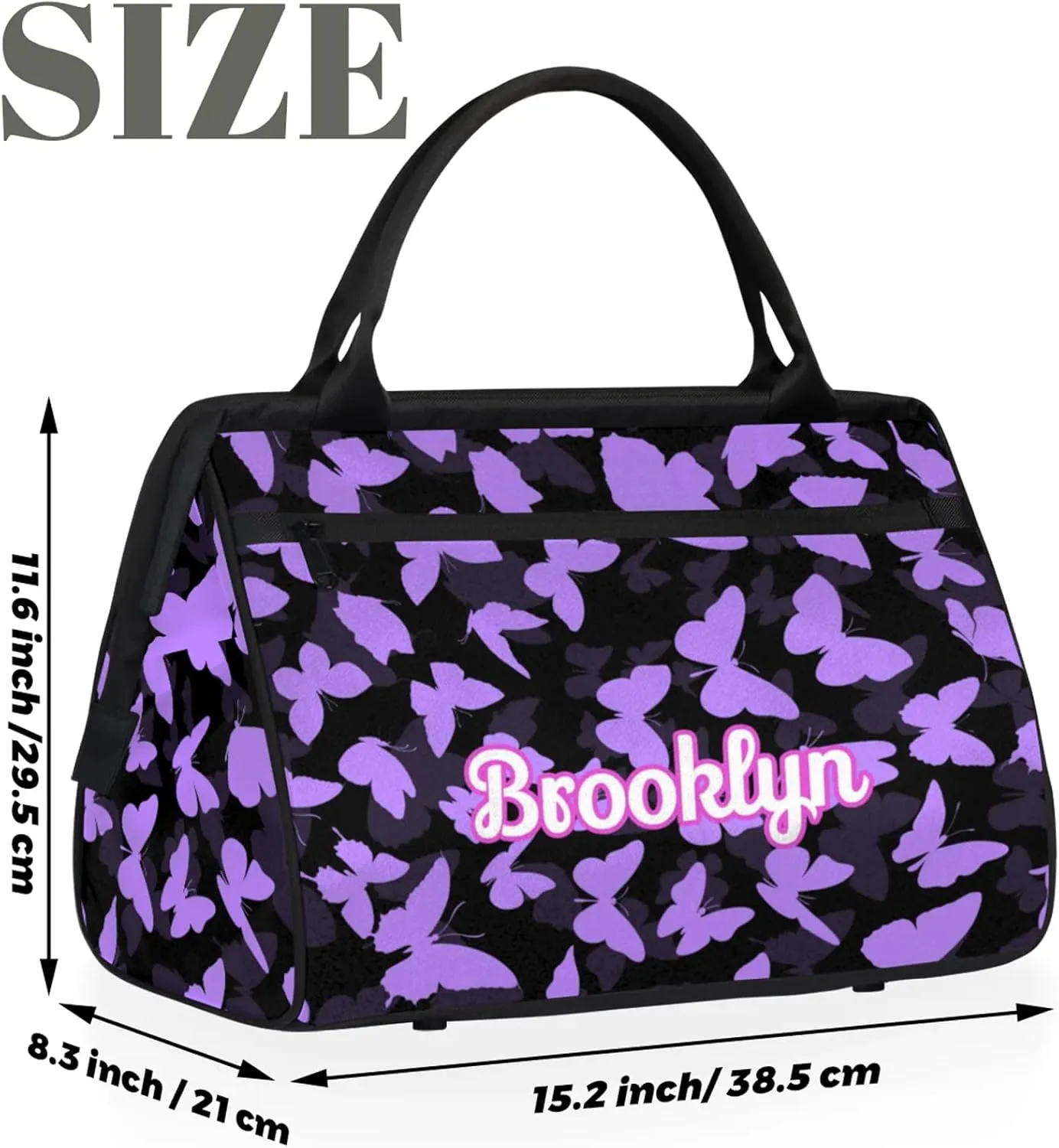 Personalized Butterfly Duffel Bag with Name Custom Travel Sports Bag for Women Men Waterproof Dance Ballet Bag Lightweight 15.2in, Light Purple