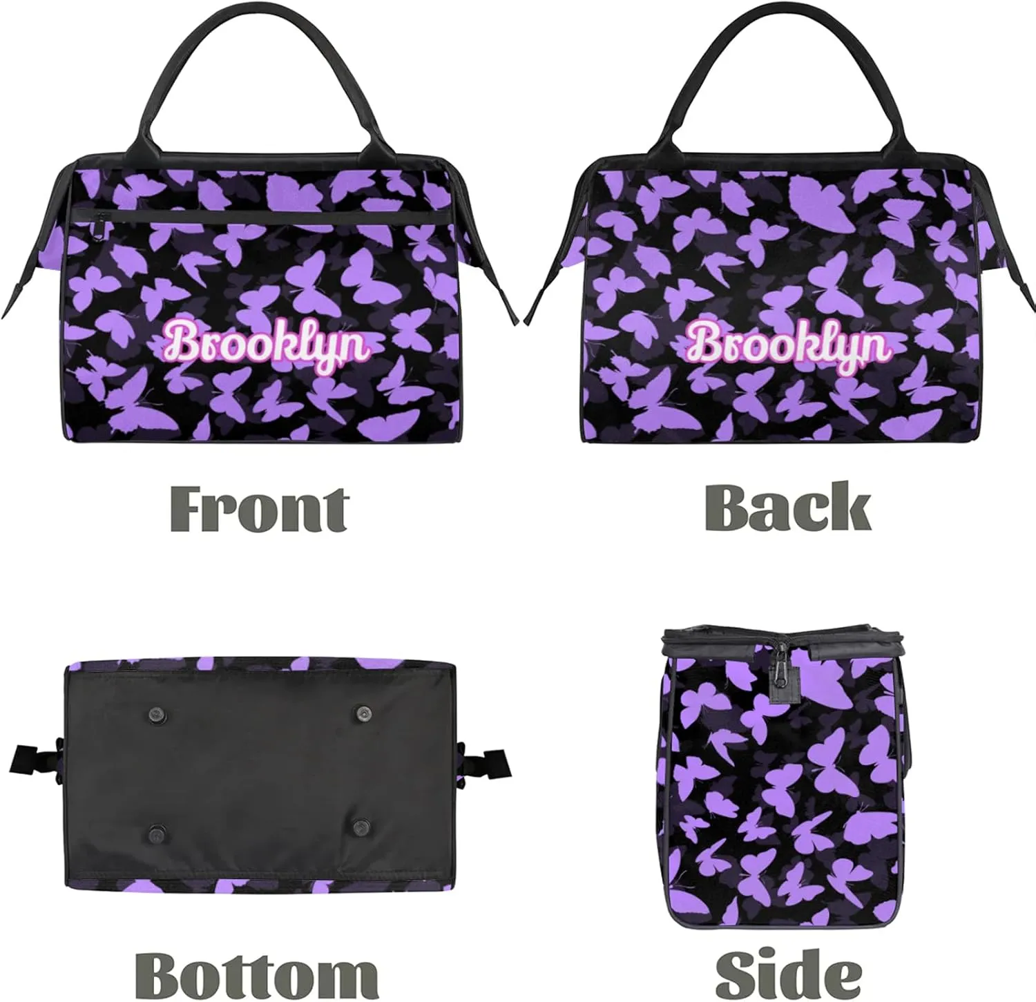Personalized Butterfly Duffel Bag with Name Custom Travel Sports Bag for Women Men Waterproof Dance Ballet Bag Lightweight 15.2in, Light Purple
