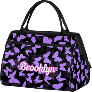Personalized Butterfly Duffel Bag with Name Custom Travel Sports Bag for Women Men Waterproof Dance Ballet Bag Lightweight 15.2in, Light Purple