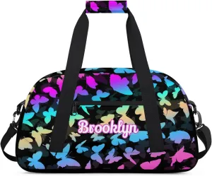 Personalized Butterfly Duffel Bag with Name Custom Travel Sports Bag for Women Men Waterproof Dance Ballet Bag Lightweight 18.9in, Blue Purple