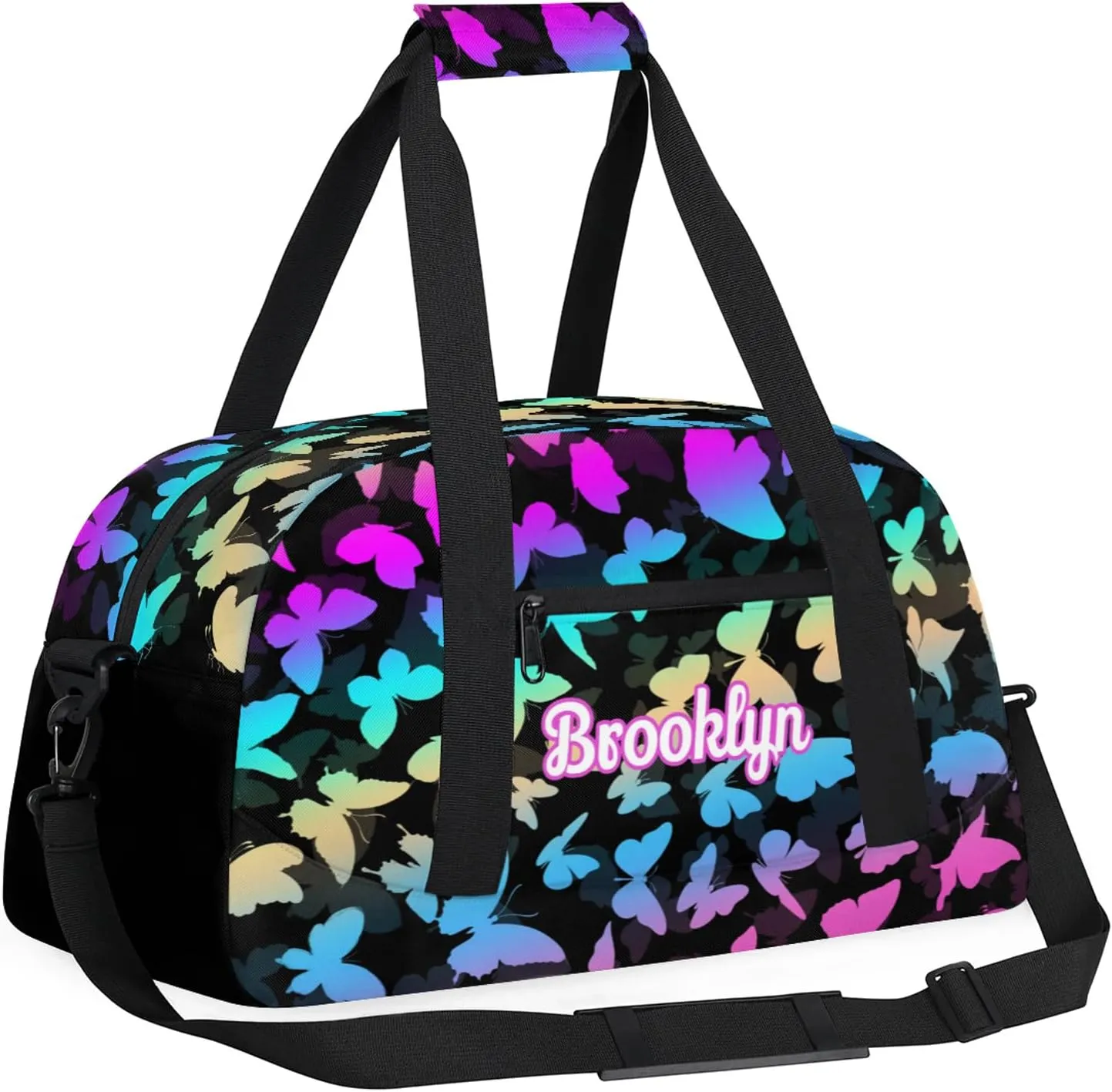 Personalized Butterfly Duffel Bag with Name Custom Travel Sports Bag for Women Men Waterproof Dance Ballet Bag Lightweight 18.9in, Blue Purple