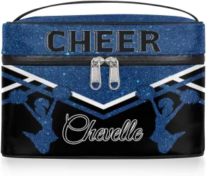Personalized Cheer Travel Makeup Bag for Girls Women, Custom Cheerleader Cosmetic Make Up Zipper Pouch Bag, Personalized Gifts, Dark Blue Glitter Bag