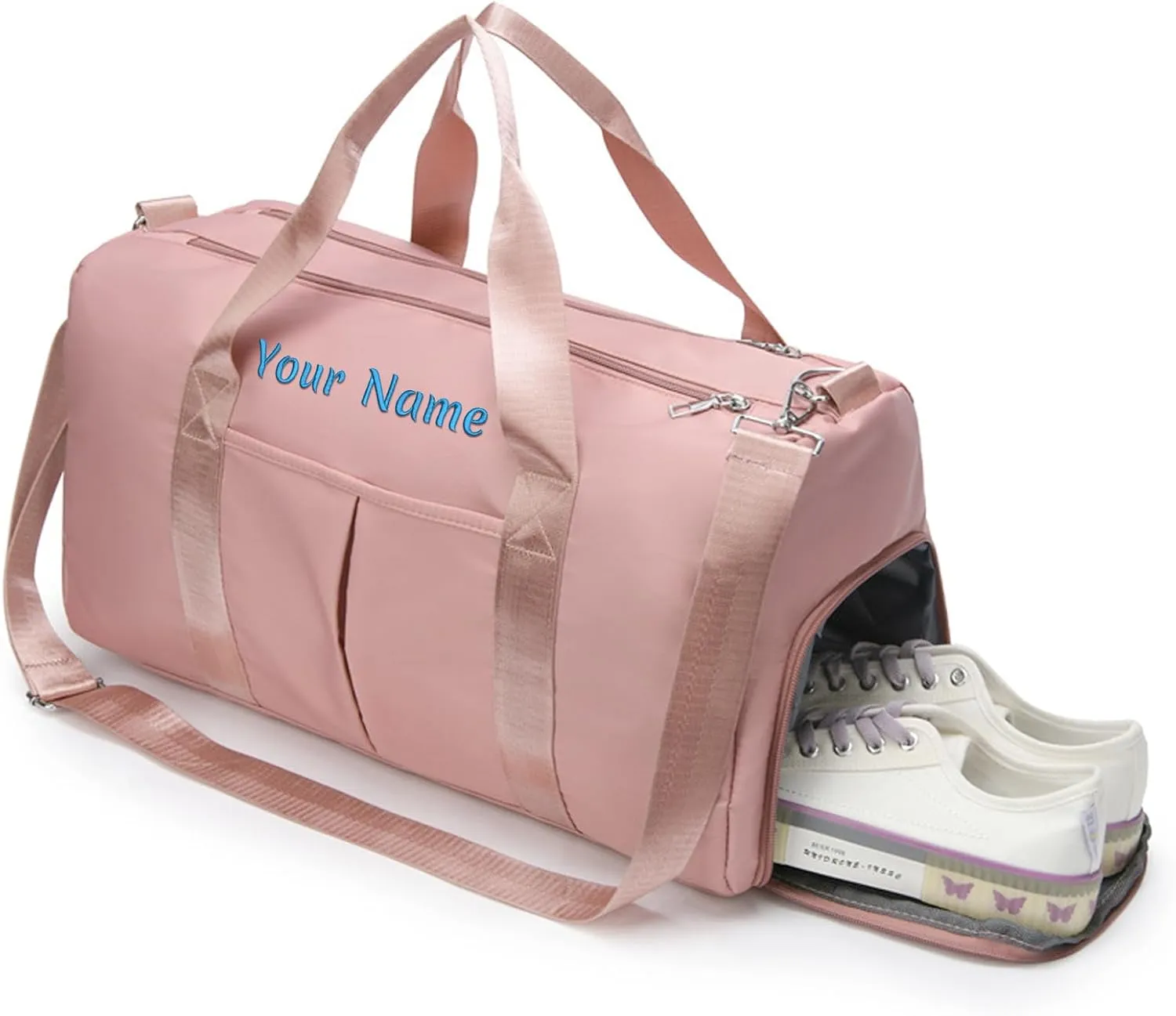 Personalized Duffel Bag, Custom Name Embroidered Gym Bag, Sports Bag with Wet and Dry Pocket & Shoe Compartment, Overnight Excursion Bag, Weekend Travel Bag, Dance & Yoga Bag (Purple)