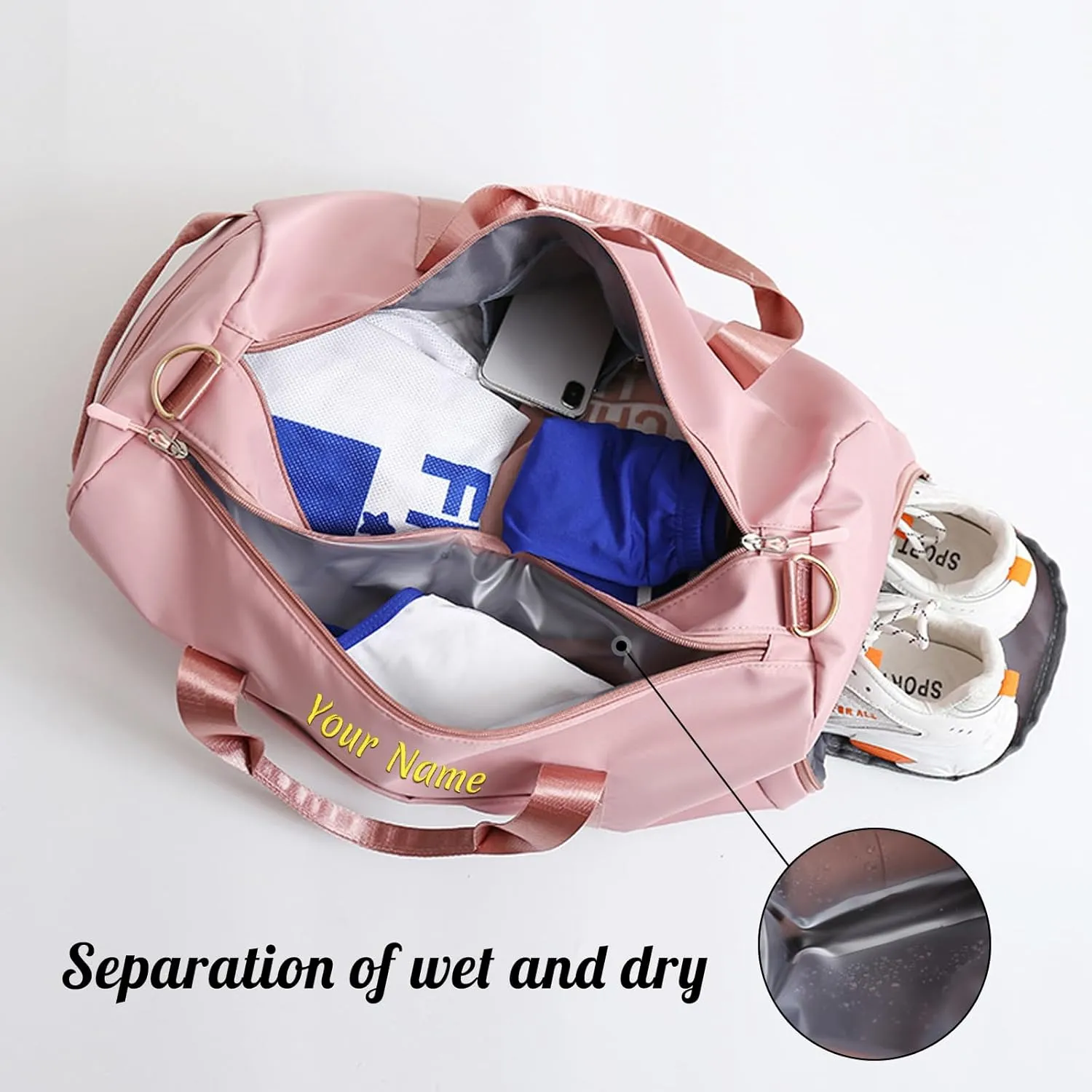 Personalized Duffel Bag, Custom Name Embroidered Gym Bag, Sports Bag with Wet and Dry Pocket & Shoe Compartment, Overnight Excursion Bag, Weekend Travel Bag, Dance & Yoga Bag (Purple)