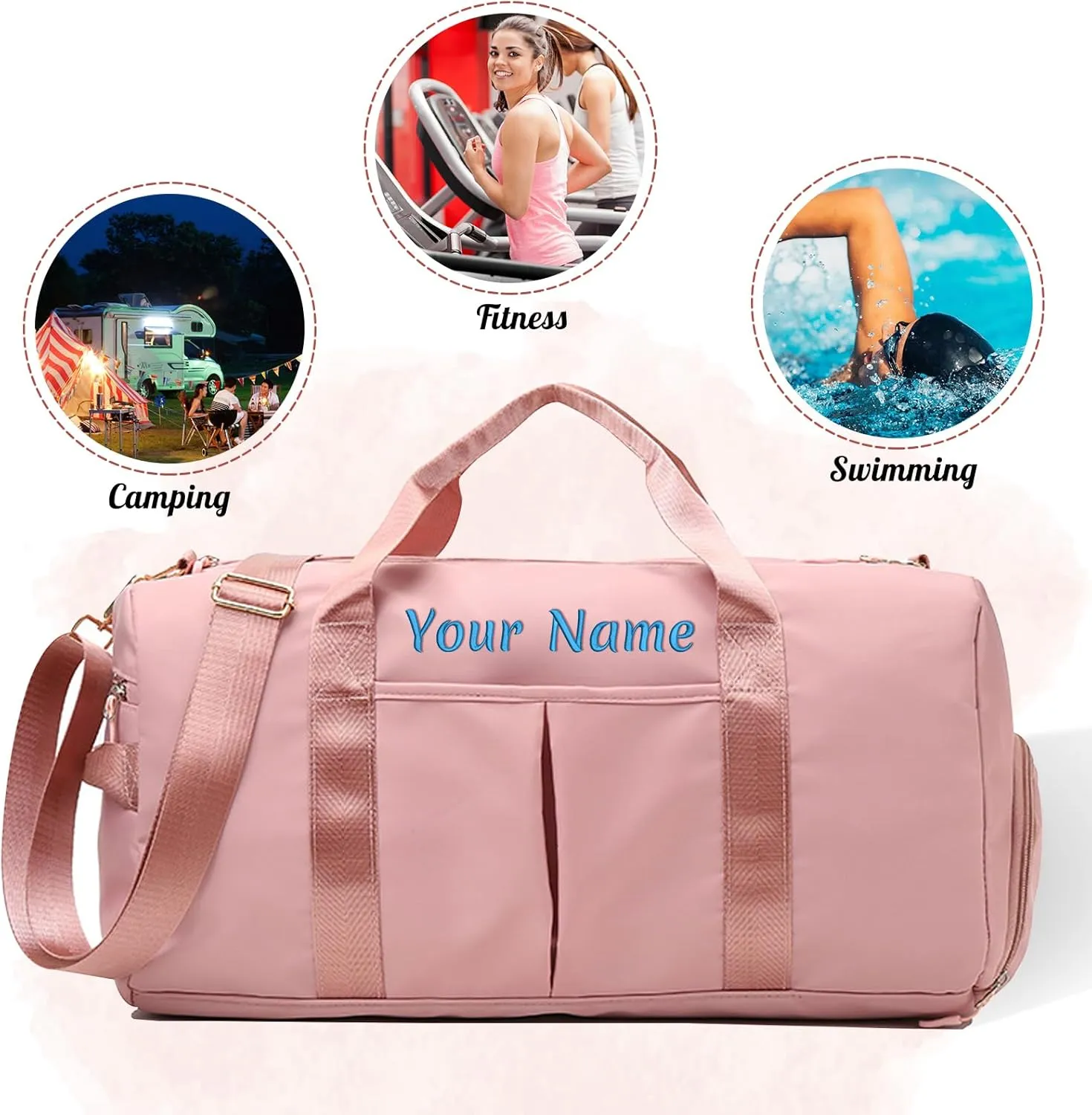 Personalized Duffel Bag, Custom Name Embroidered Gym Bag, Sports Bag with Wet and Dry Pocket & Shoe Compartment, Overnight Excursion Bag, Weekend Travel Bag, Dance & Yoga Bag (Purple)