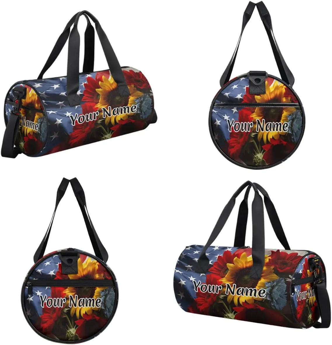 Personalized Duffel Bag for Women, Custom American Flag Gym Bag for Sports, Waterproof Dance Bag with Name, Lightweight Carryon Gym Bag, Memorial Day Flowers