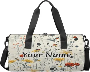 Personalized Duffel Bag for Women, Custom Animals Ladybugs Gym Bag for Sports, Waterproof Dance Bag with Name, Lightweight Carryon Gym Bag, Wildflower