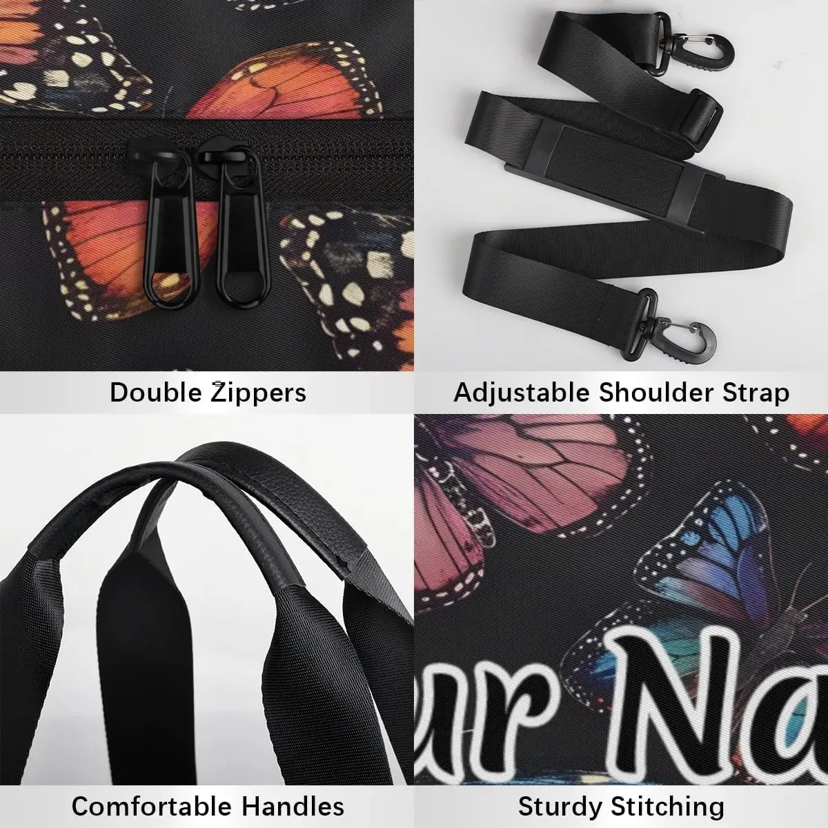Personalized Duffel Bag for Women, Custom Butterfly Gym Bag for Sports, Waterproof Dance Bag with Name, Lightweight Carryon Gym Bag, Flying Spring Butterflies