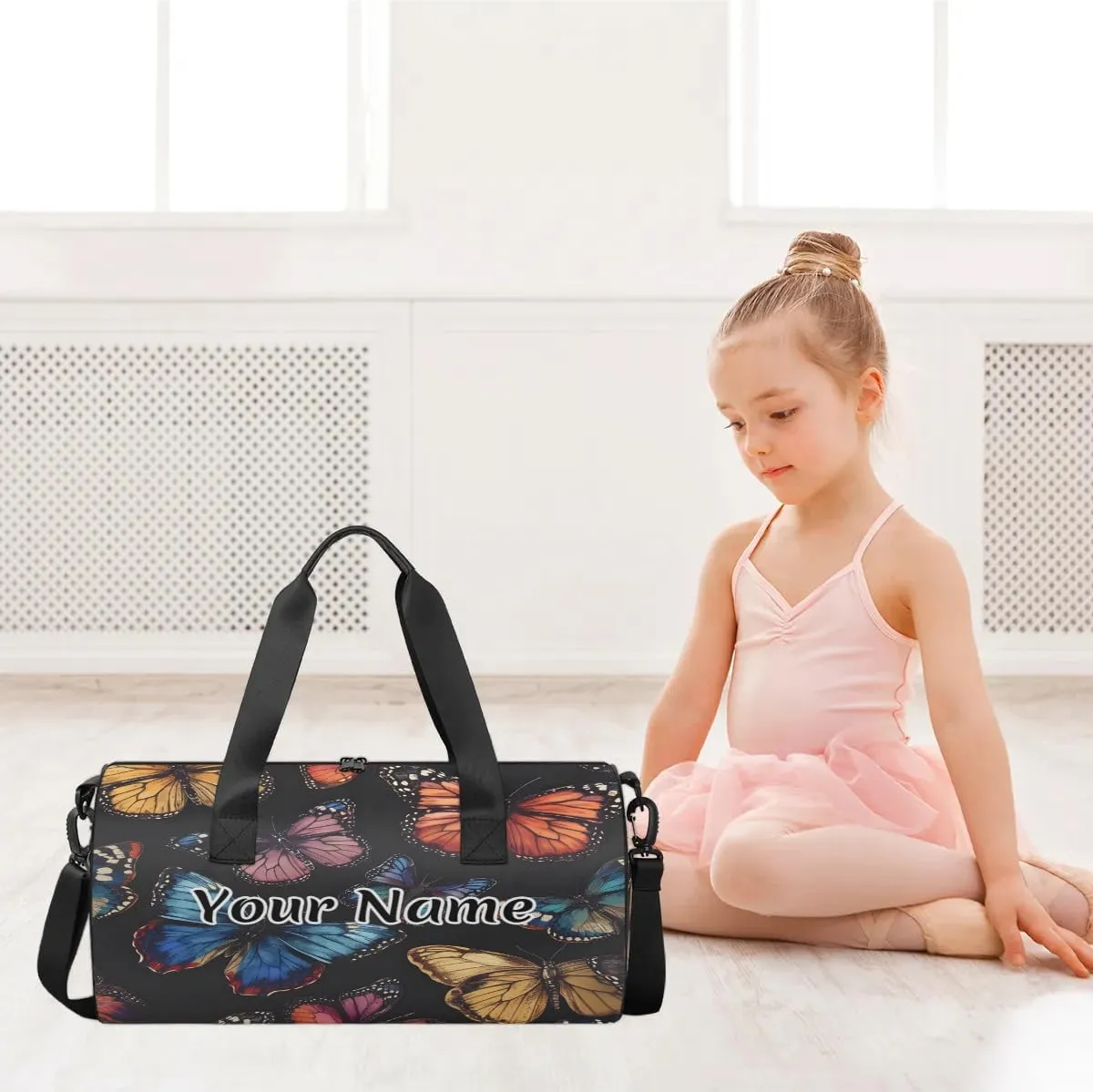 Personalized Duffel Bag for Women, Custom Butterfly Gym Bag for Sports, Waterproof Dance Bag with Name, Lightweight Carryon Gym Bag, Flying Spring Butterflies