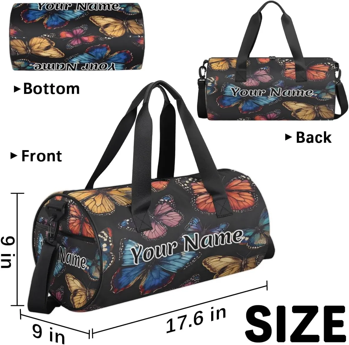 Personalized Duffel Bag for Women, Custom Butterfly Gym Bag for Sports, Waterproof Dance Bag with Name, Lightweight Carryon Gym Bag, Flying Spring Butterflies