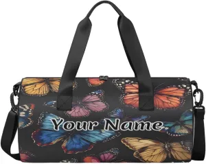 Personalized Duffel Bag for Women, Custom Butterfly Gym Bag for Sports, Waterproof Dance Bag with Name, Lightweight Carryon Gym Bag, Flying Spring Butterflies