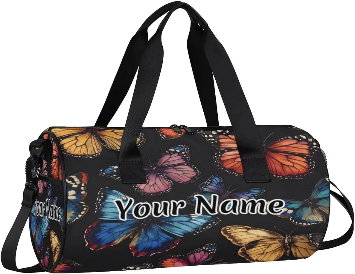 Personalized Duffel Bag for Women, Custom Butterfly Gym Bag for Sports, Waterproof Dance Bag with Name, Lightweight Carryon Gym Bag, Flying Spring Butterflies