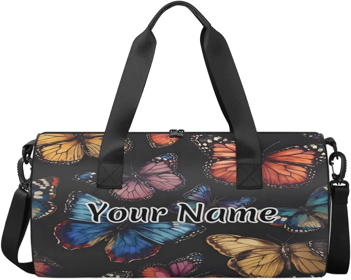 Personalized Duffel Bag for Women, Custom Butterfly Gym Bag for Sports, Waterproof Dance Bag with Name, Lightweight Carryon Gym Bag, Flying Spring Butterflies