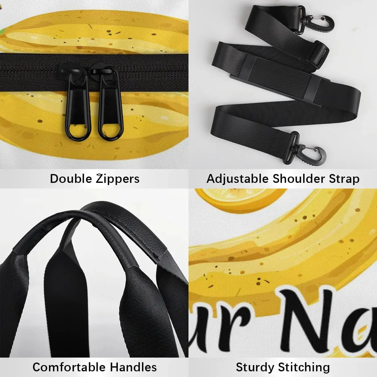 Personalized Duffel Bag for Women, Custom Cartoon Banana Gym Bag for Sports, Waterproof Dance Bag with Name, Lightweight Carryon Gym Bag, Banana Fruit