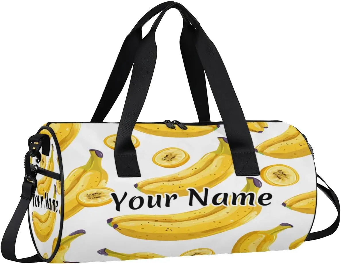 Personalized Duffel Bag for Women, Custom Cartoon Banana Gym Bag for Sports, Waterproof Dance Bag with Name, Lightweight Carryon Gym Bag, Banana Fruit