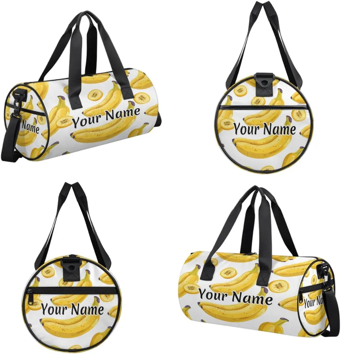 Personalized Duffel Bag for Women, Custom Cartoon Banana Gym Bag for Sports, Waterproof Dance Bag with Name, Lightweight Carryon Gym Bag, Banana Fruit