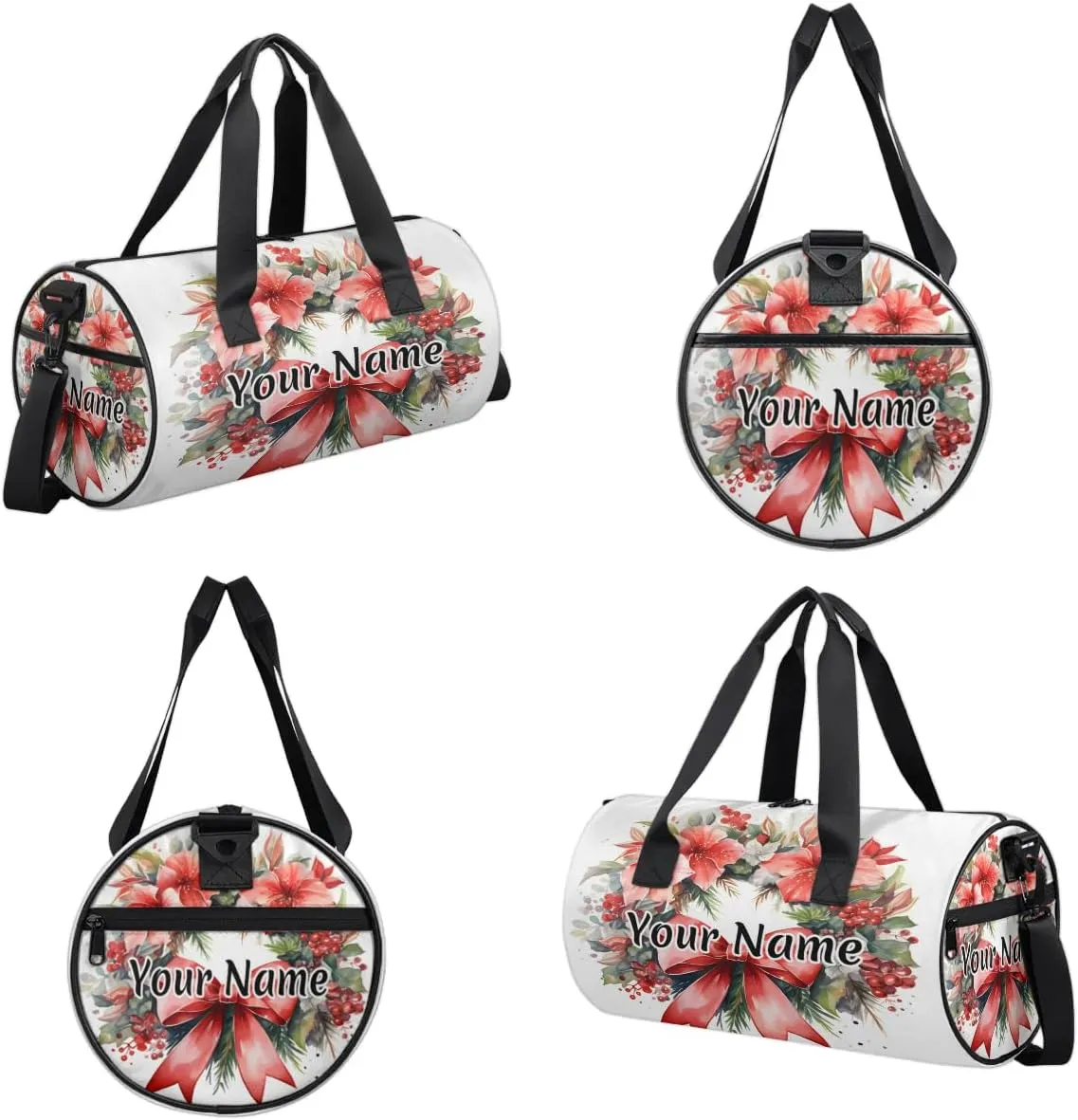 Personalized Duffel Bag for Women, Custom Flower Garland Gym Bag for Sports, Waterproof Dance Bag with Name, Lightweight Carryon Gym Bag, Bow Botanical Garland