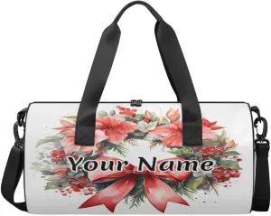 Personalized Duffel Bag for Women, Custom Flower Garland Gym Bag for Sports, Waterproof Dance Bag with Name, Lightweight Carryon Gym Bag, Bow Botanical Garland