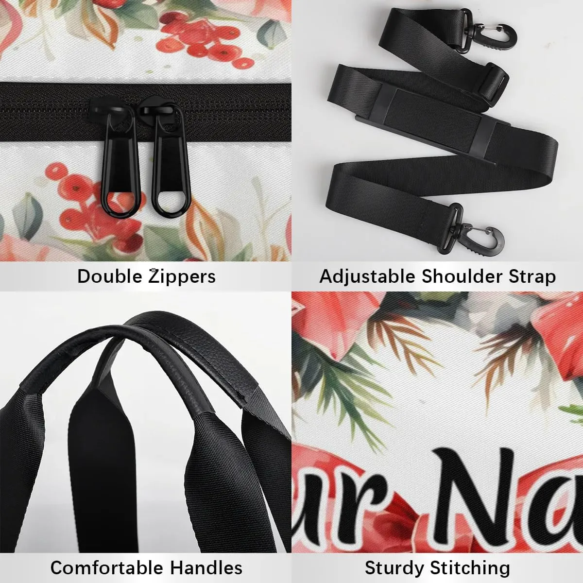 Personalized Duffel Bag for Women, Custom Flower Garland Gym Bag for Sports, Waterproof Dance Bag with Name, Lightweight Carryon Gym Bag, Bow Botanical Garland