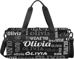 Personalized Duffel Bag with Name Custom Travel Sports Bag for Women Men Waterproof Round Dance Ballet Bag Lightweight 17.6in, Black