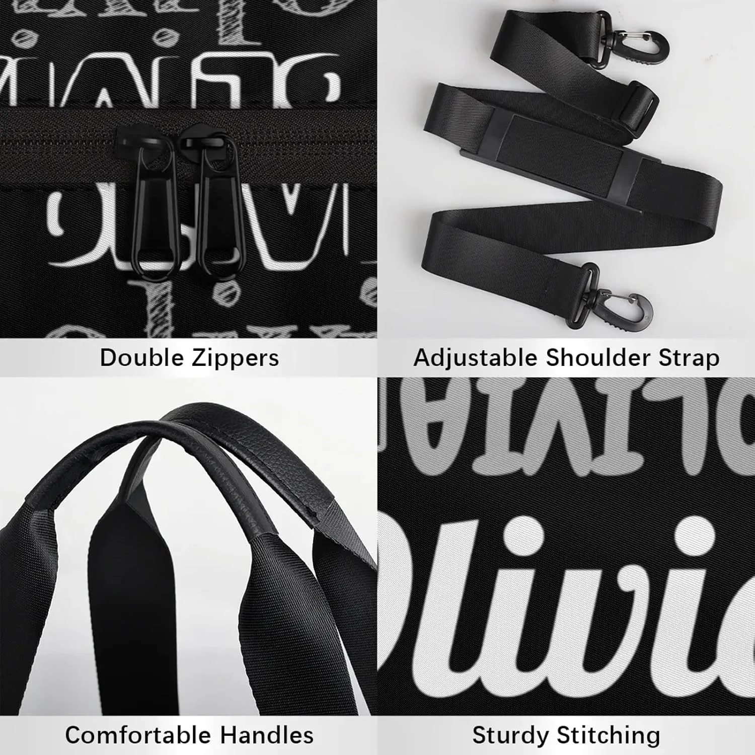 Personalized Duffel Bag with Name Custom Travel Sports Bag for Women Men Waterproof Round Dance Ballet Bag Lightweight 17.6in, Black