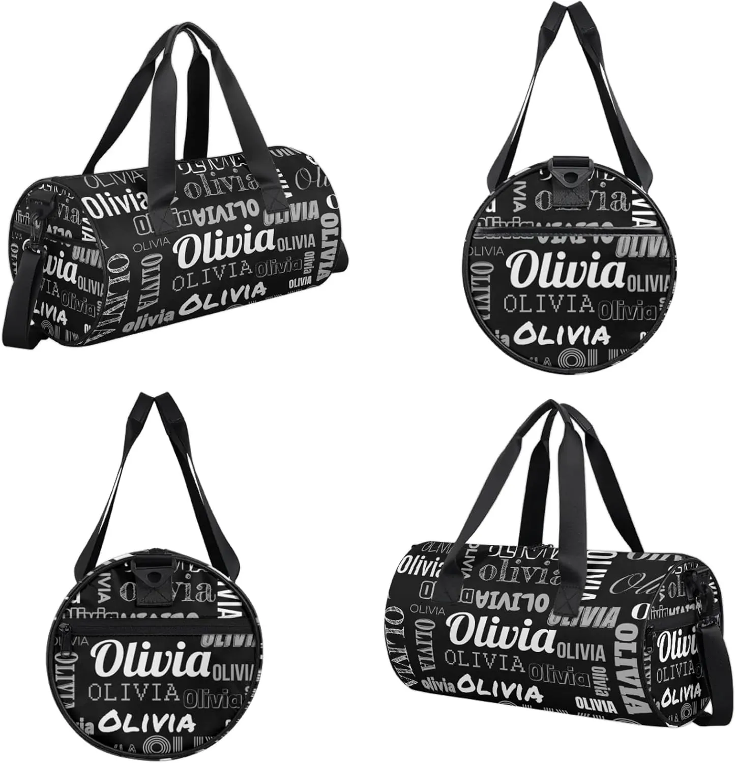 Personalized Duffel Bag with Name Custom Travel Sports Bag for Women Men Waterproof Round Dance Ballet Bag Lightweight 17.6in, Black