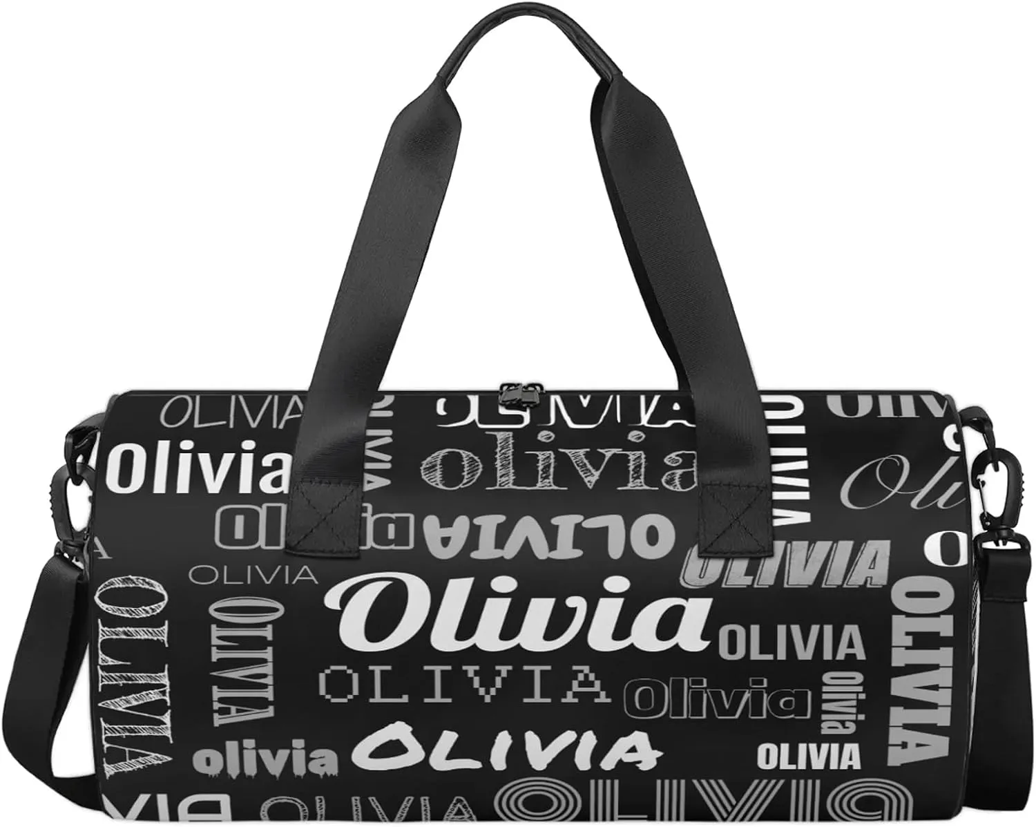 Personalized Duffel Bag with Name Custom Travel Sports Bag for Women Men Waterproof Round Dance Ballet Bag Lightweight 17.6in, Black