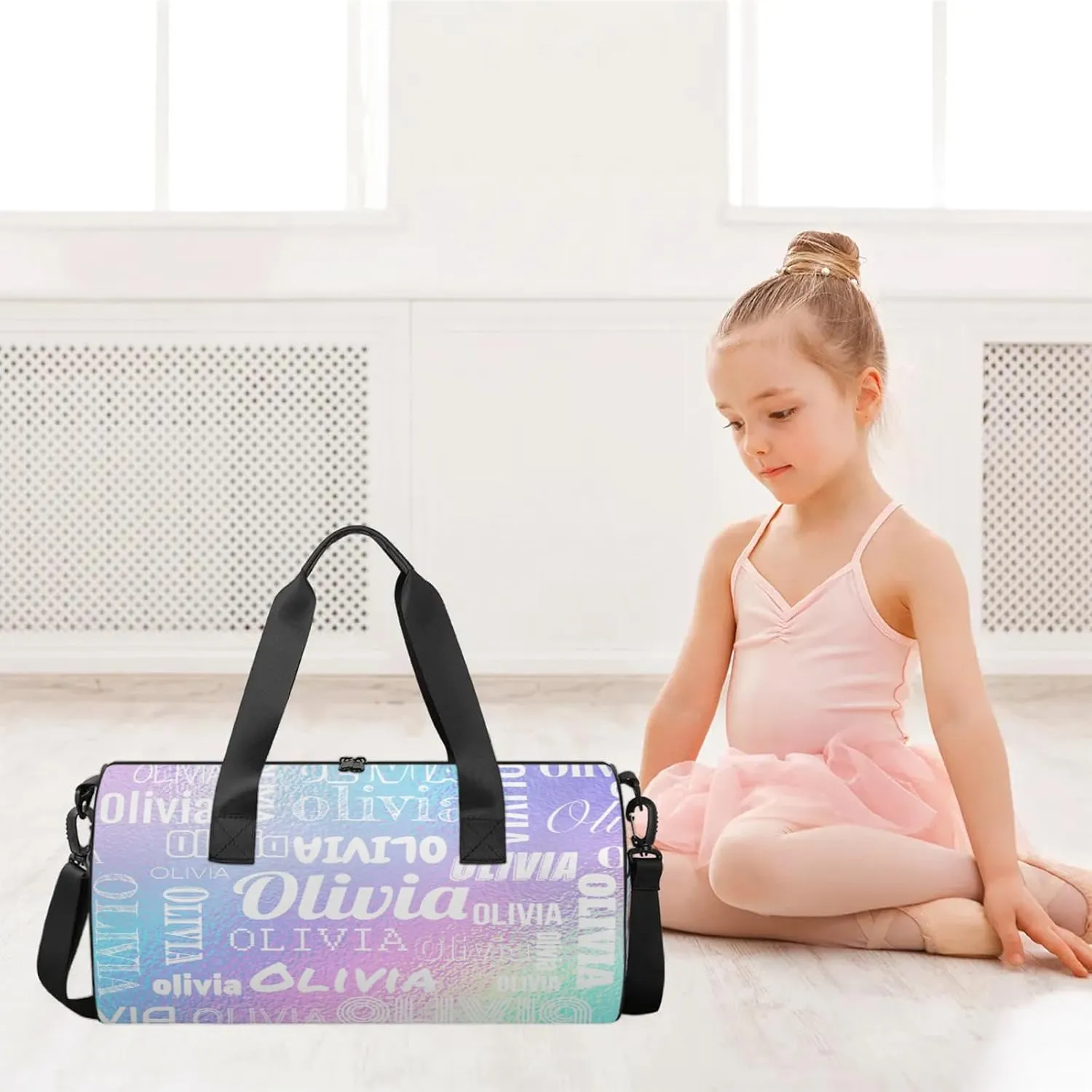 Personalized Duffel Bag with Name Custom Travel Sports Bag for Women Men Waterproof Round Dance Ballet Bag Lightweight 17.6in, Gradient Blue Purple