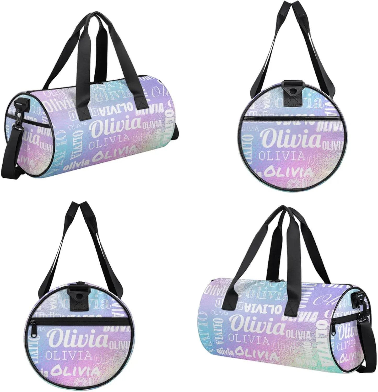 Personalized Duffel Bag with Name Custom Travel Sports Bag for Women Men Waterproof Round Dance Ballet Bag Lightweight 17.6in, Gradient Blue Purple