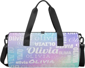 Personalized Duffel Bag with Name Custom Travel Sports Bag for Women Men Waterproof Round Dance Ballet Bag Lightweight 17.6in, Gradient Blue Purple