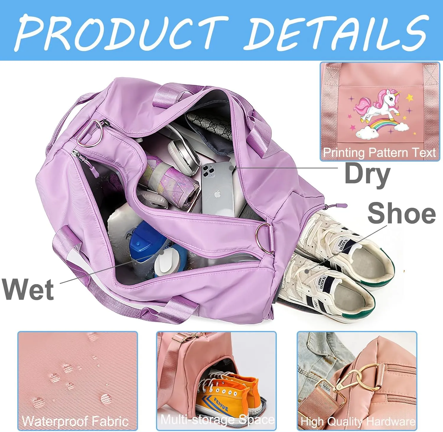 Personalized Duffle Bags with Name Photo Custom Sports Gym Bag Travel with Wet Dry Pockets Shoe Compartment Customizable Duffle Bag for Dance Football Ballet Team Cheer-Dance