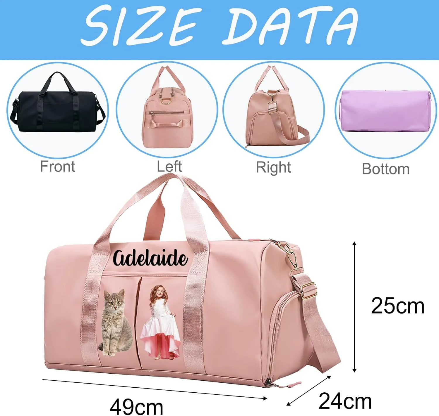 Personalized Duffle Bags with Name Photo Custom Sports Gym Bag Travel with Wet Dry Pockets Shoe Compartment Customizable Duffle Bag for Dance Football Ballet Team Cheer-Dance