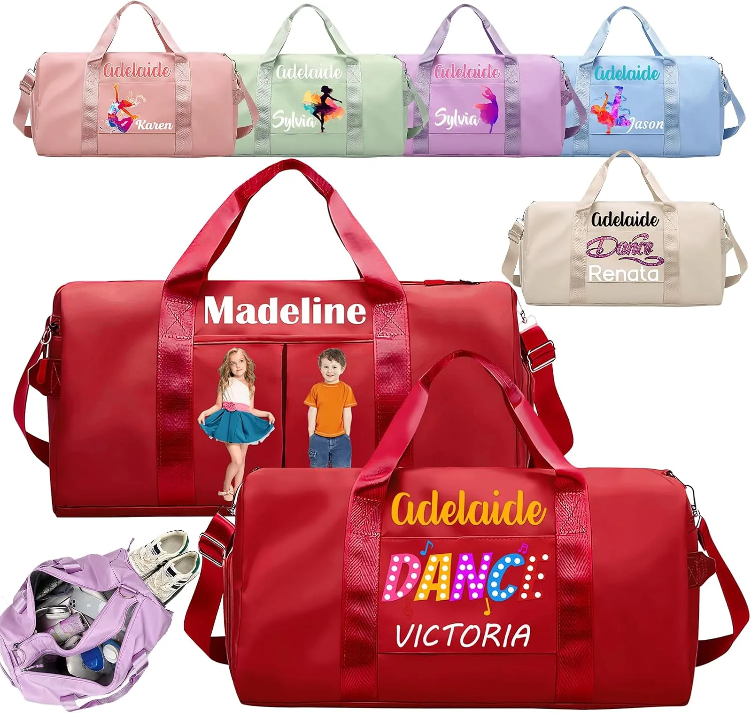 Personalized Duffle Bags with Name Photo Custom Sports Gym Bag Travel with Wet Dry Pockets Shoe Compartment Customizable Duffle Bag for Dance Football Ballet Team Cheer-Dance
