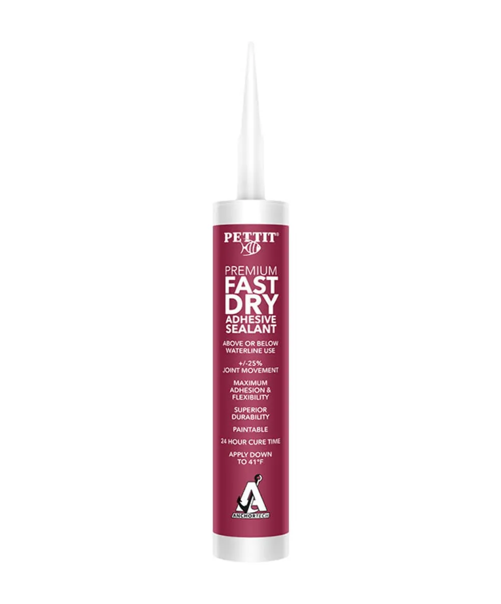 Pettit Anchortech Premium Fast Dry Marine Grade Adhesive Sealant, Permanent Waterproof Paintable White 10oz Cartridge