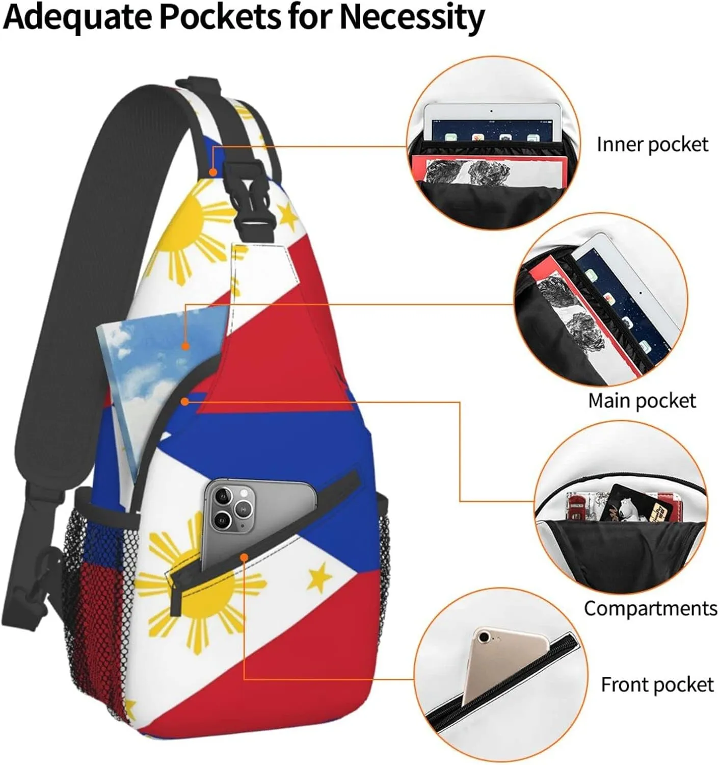 Philippine Flag Outdoor Cross-body Shoulder Bag, Unisex Backpack For Women Men Young Hiking Travel