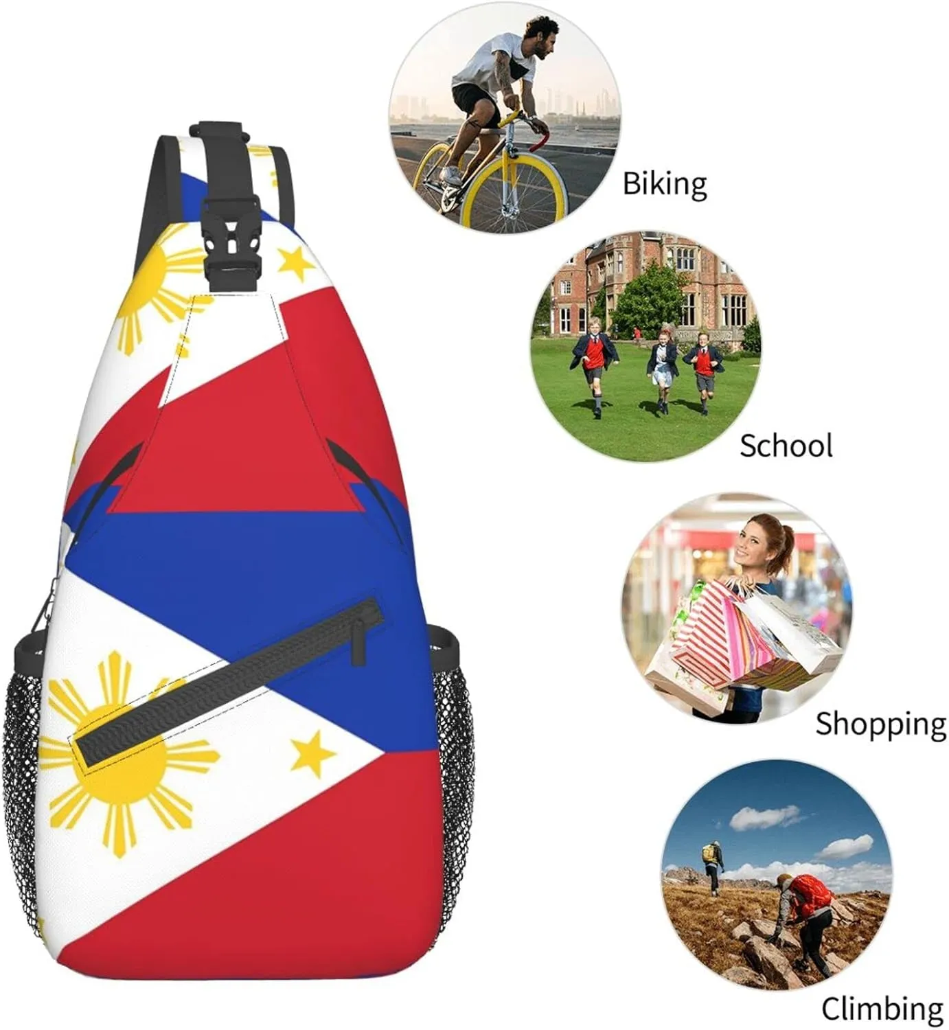 Philippine Flag Outdoor Cross-body Shoulder Bag, Unisex Backpack For Women Men Young Hiking Travel