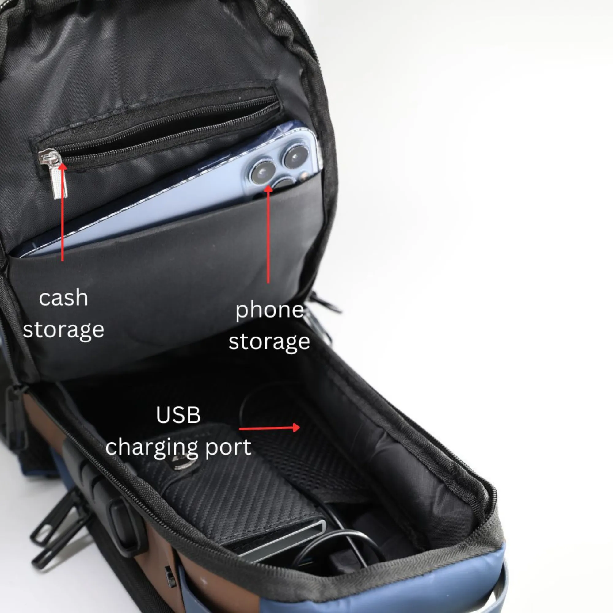 PIGEON Anti theft Crossbody Sling bag, Shoulder Backpack,Lightweight with USB charging port