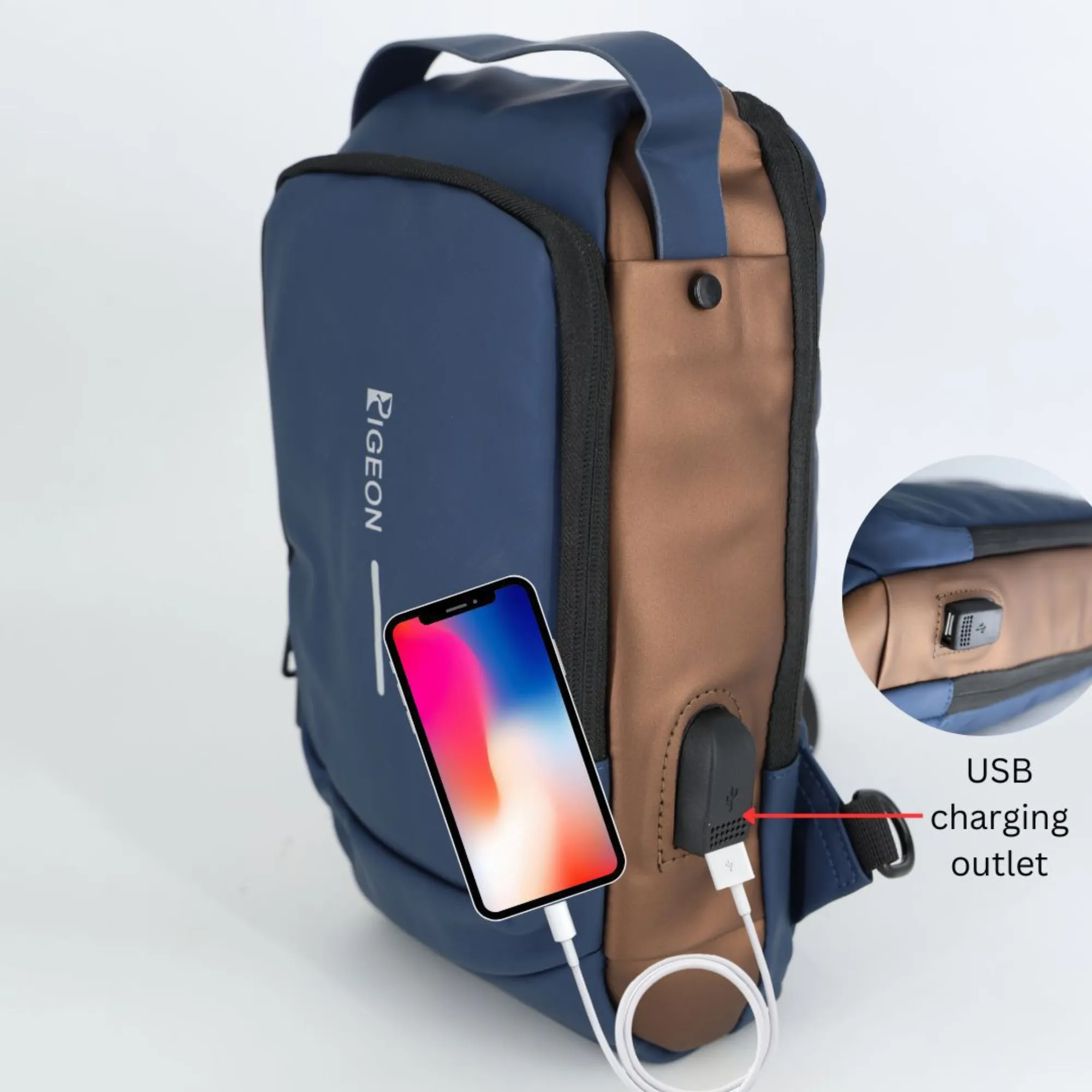 PIGEON Anti theft Crossbody Sling bag, Shoulder Backpack,Lightweight with USB charging port