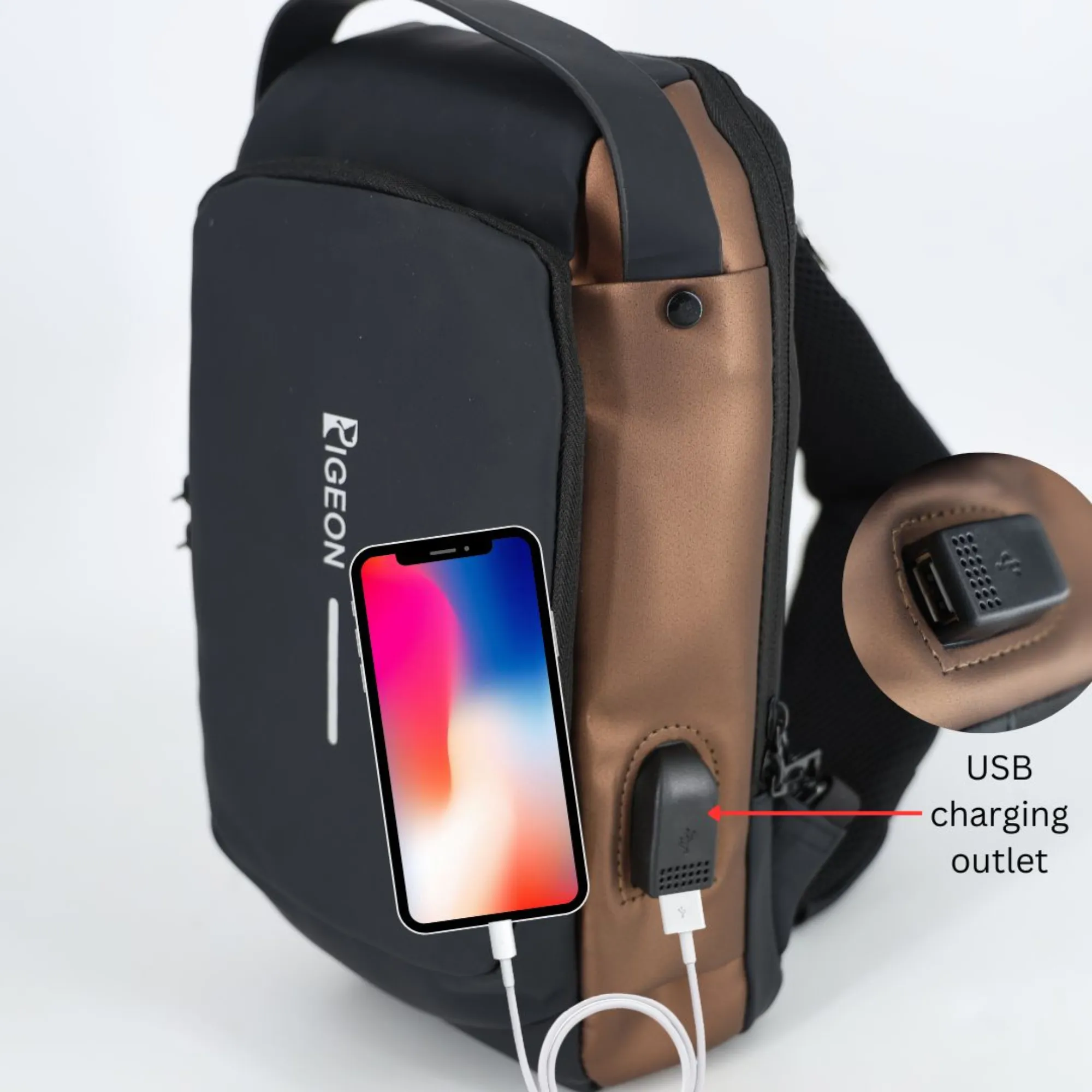 PIGEON Anti theft Crossbody Sling bag, Shoulder Backpack,Lightweight with USB charging port